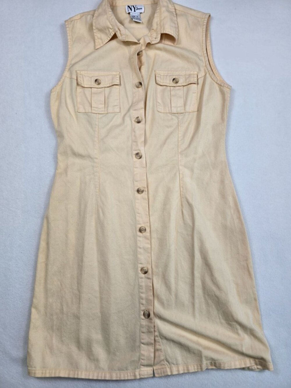 Vintage NY Jeans Sleeveless Button-Down Dress Size 8 Yellow 100% Cotton